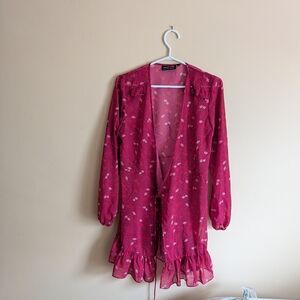 The Fifth Label Fuchsia Floral Tie-Front Mini Dress